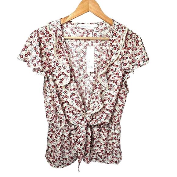 Nordstrom All In Favor Floral Ruffle Tie Front Top Blouse Women’s Size Large NWT - Picture 1 of 5
